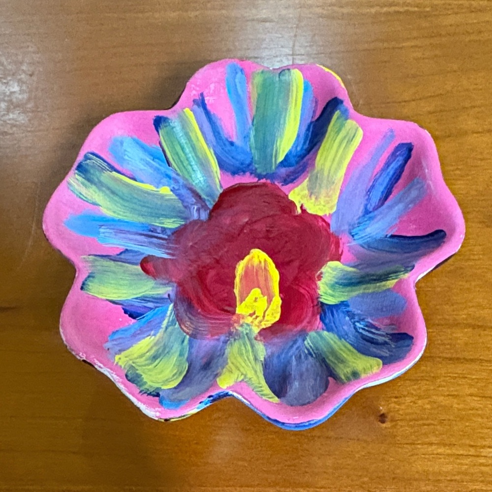 NEW Handcrafted Floral Clay Dish - Pink, Blue, Red and yellow. Beautiful.